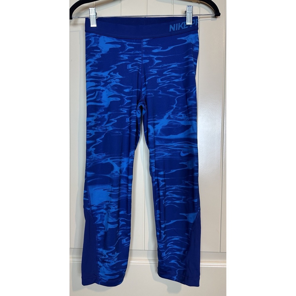 Nike Pro cropped Leggings blue Womens Yoga‎ workout running gym sz M